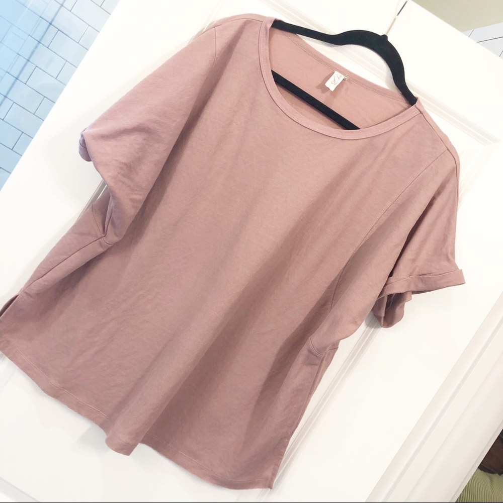 Cute Mauve Cuffed Sleeve T-Shirt